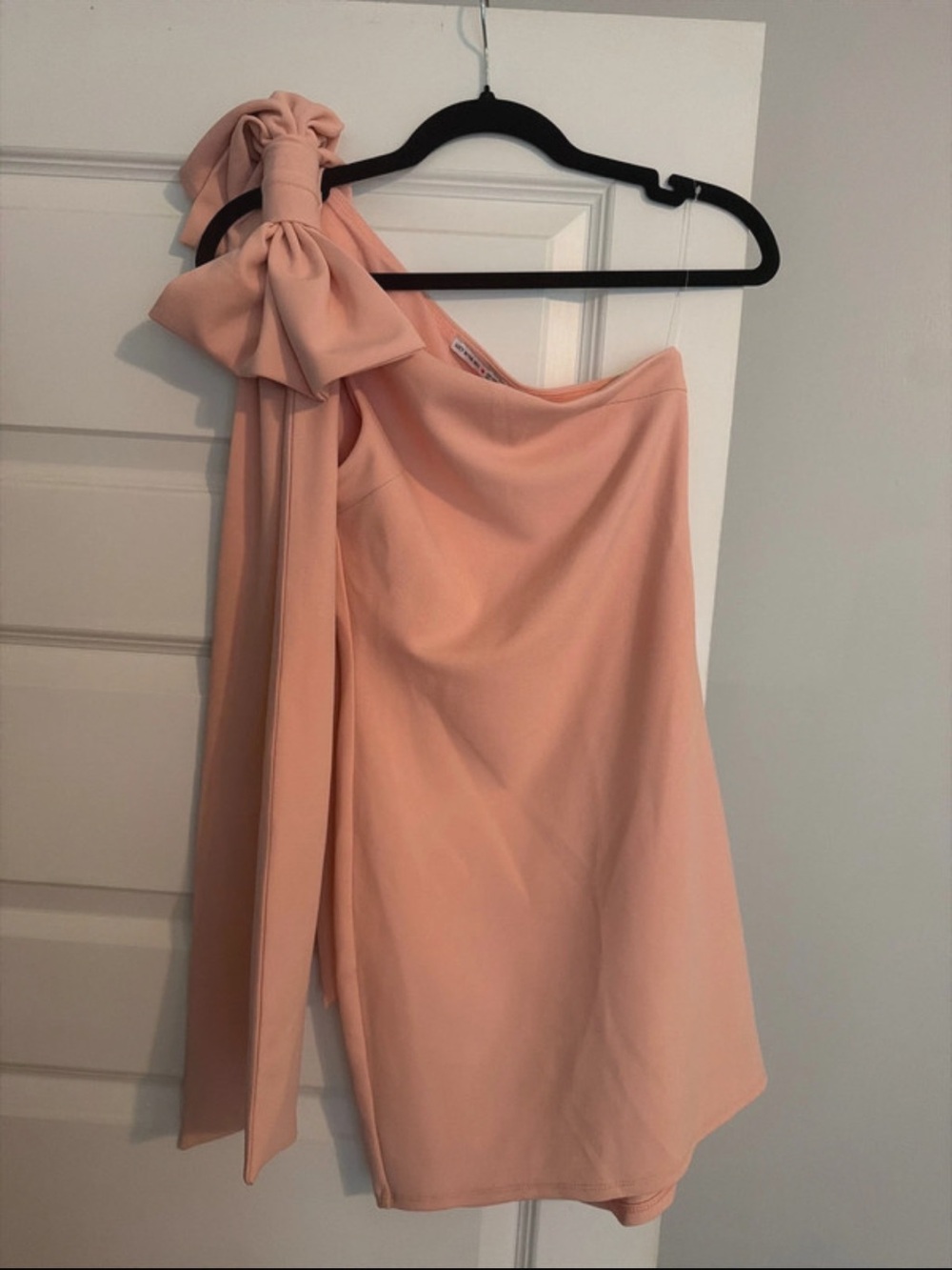 Lucy in the Sky One-Shoulder Peach Dress with Bow